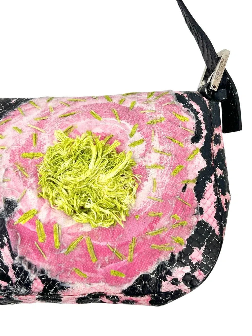 RARE FENDI Upcycled Vintage Mini FF Baguette Bag in Black Pink & Green - Picture 9 of 16